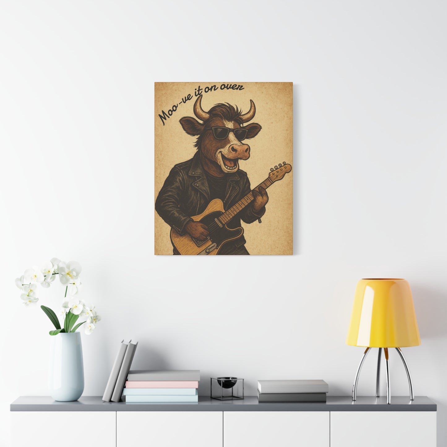 Rockin' Cow Canvas Wall Art, Moo-ve It On Over Decor
