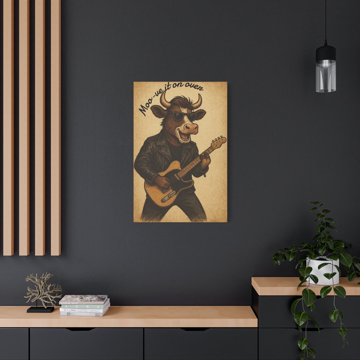 Rockin' Cow Canvas Wall Art, Moo-ve It On Over Decor