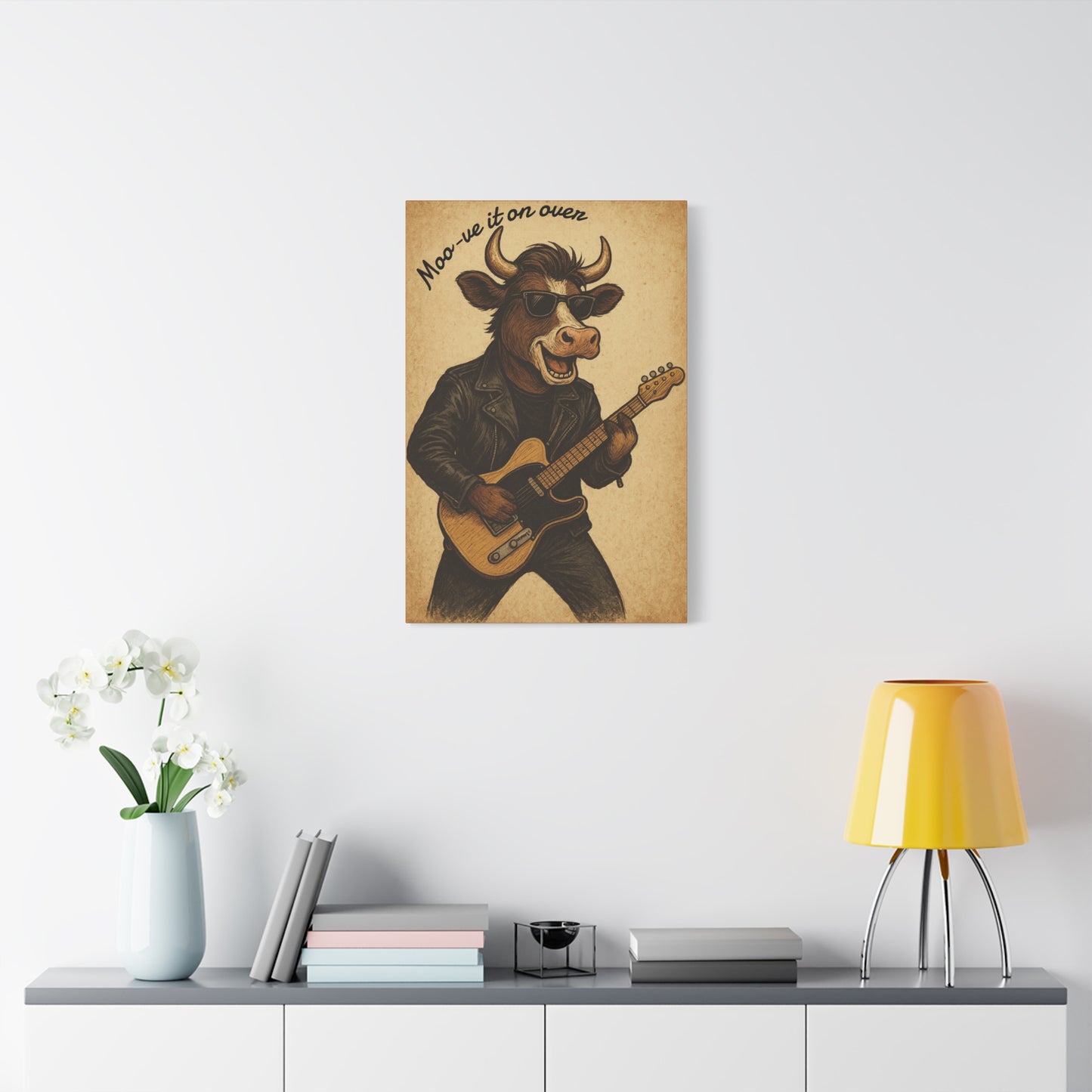 Rockin' Cow Canvas Wall Art, Moo-ve It On Over Decor