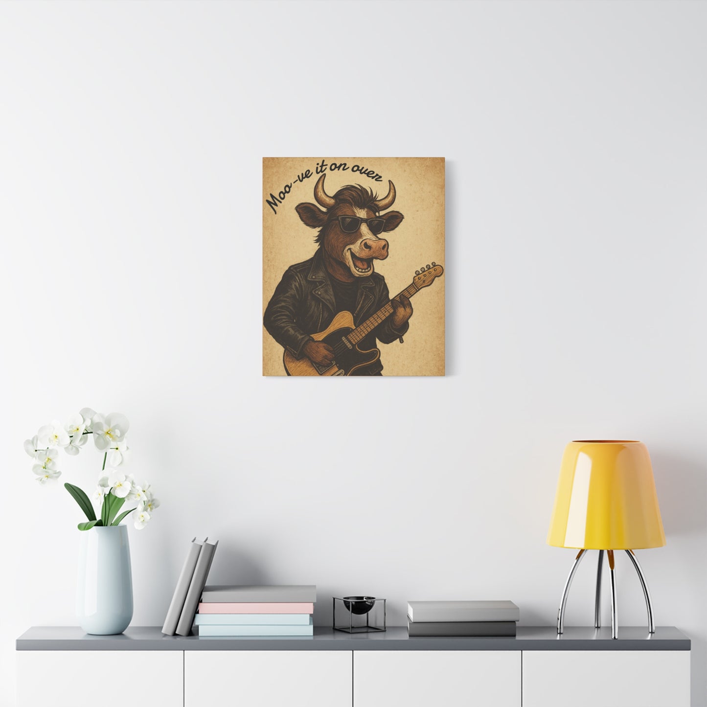 Rockin' Cow Canvas Wall Art, Moo-ve It On Over Decor