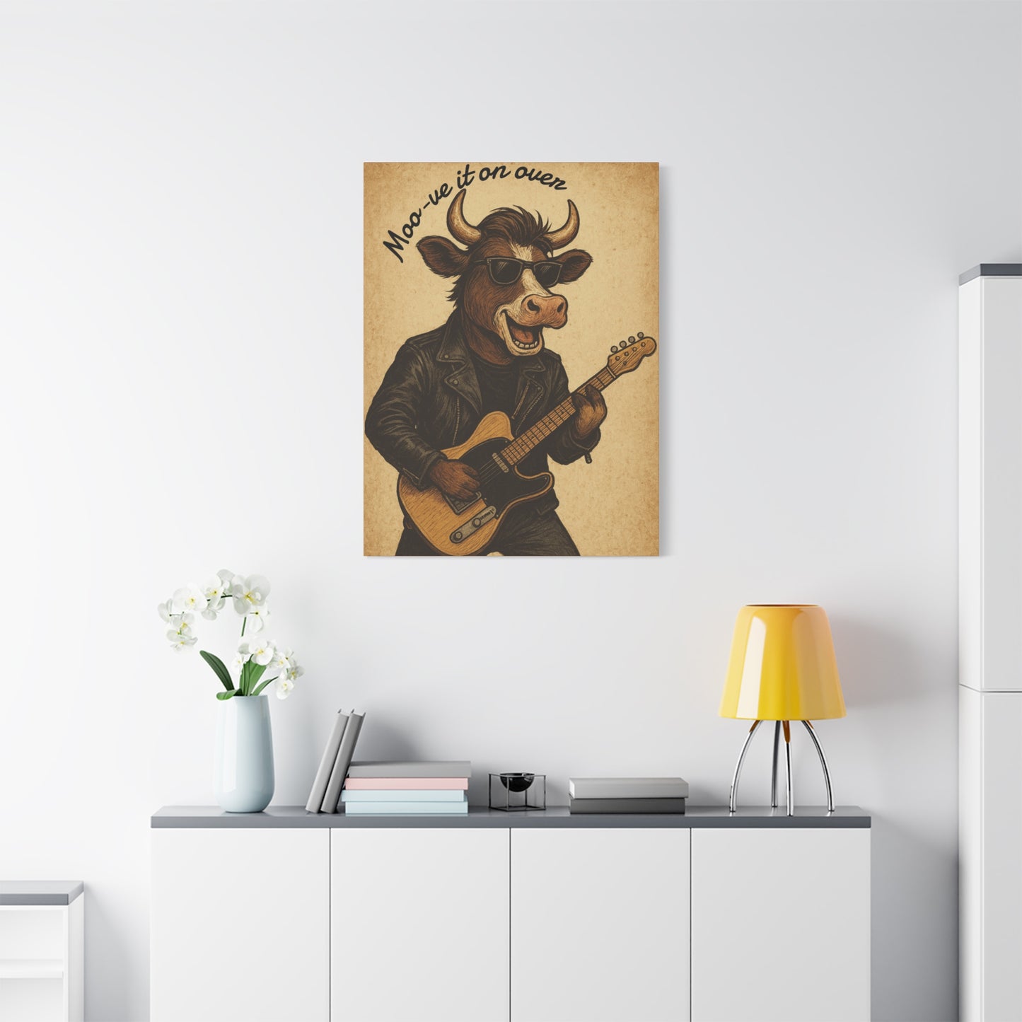 Rockin' Cow Canvas Wall Art, Moo-ve It On Over Decor