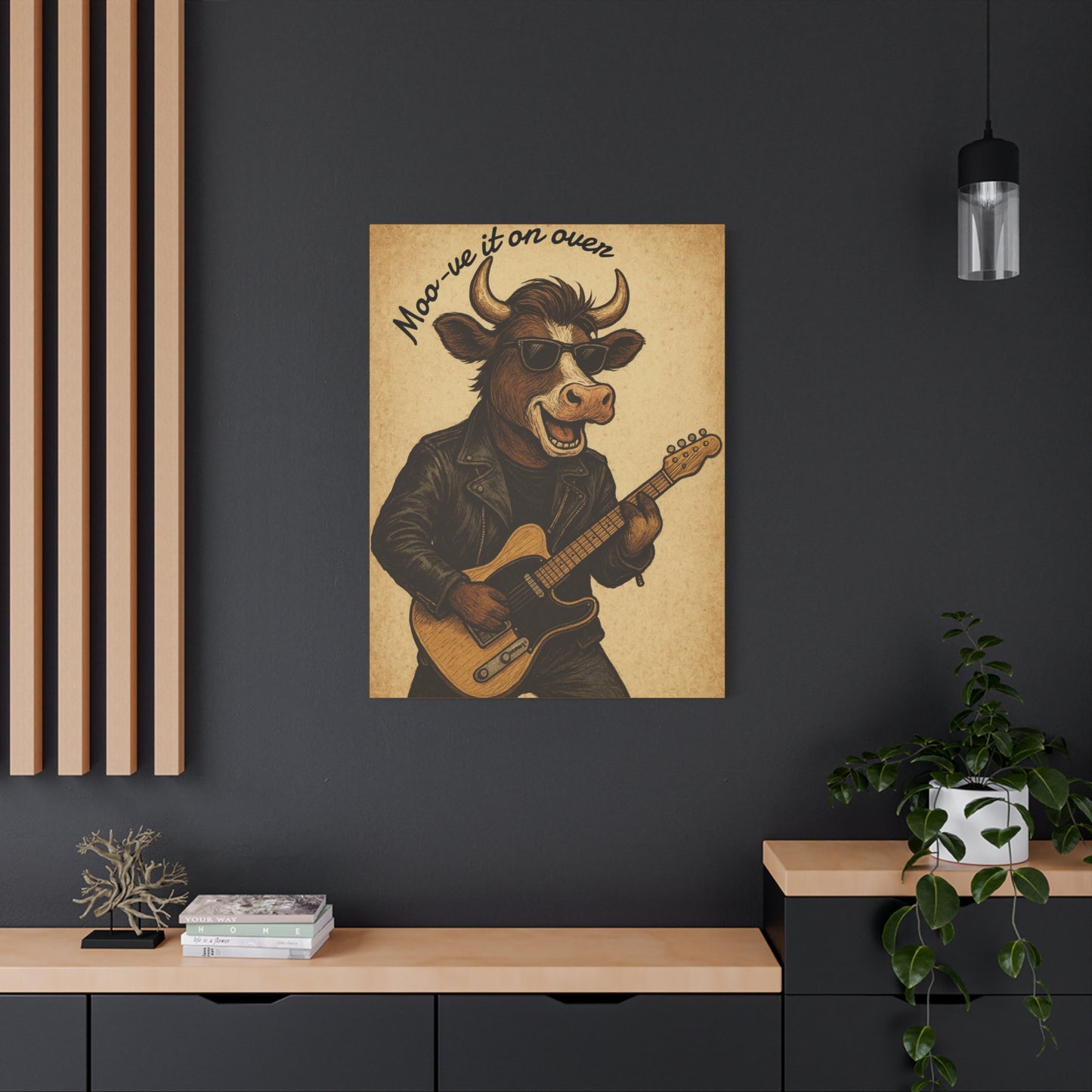 Rockin' Cow Canvas Wall Art, Moo-ve It On Over Decor