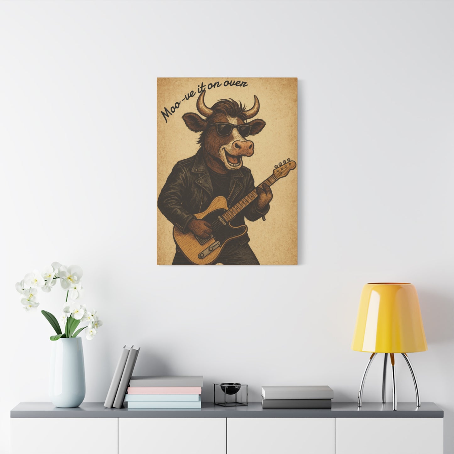 Rockin' Cow Canvas Wall Art, Moo-ve It On Over Decor