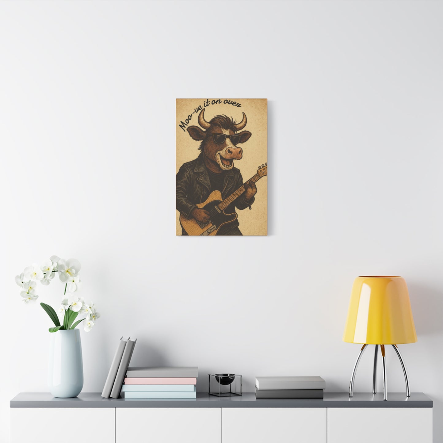 Rockin' Cow Canvas Wall Art, Moo-ve It On Over Decor