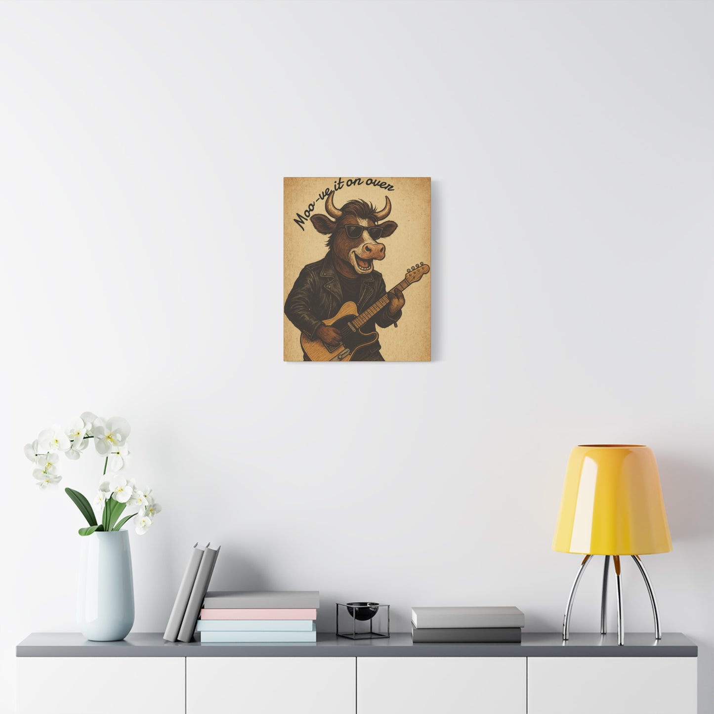 Rockin' Cow Canvas Wall Art, Moo-ve It On Over Decor