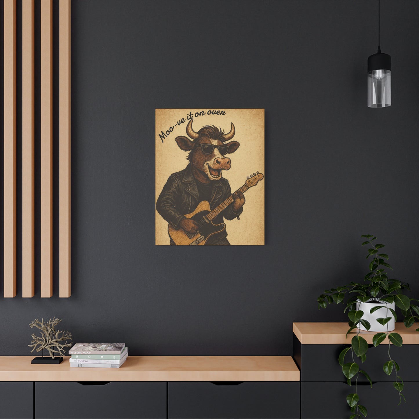 Rockin' Cow Canvas Wall Art, Moo-ve It On Over Decor