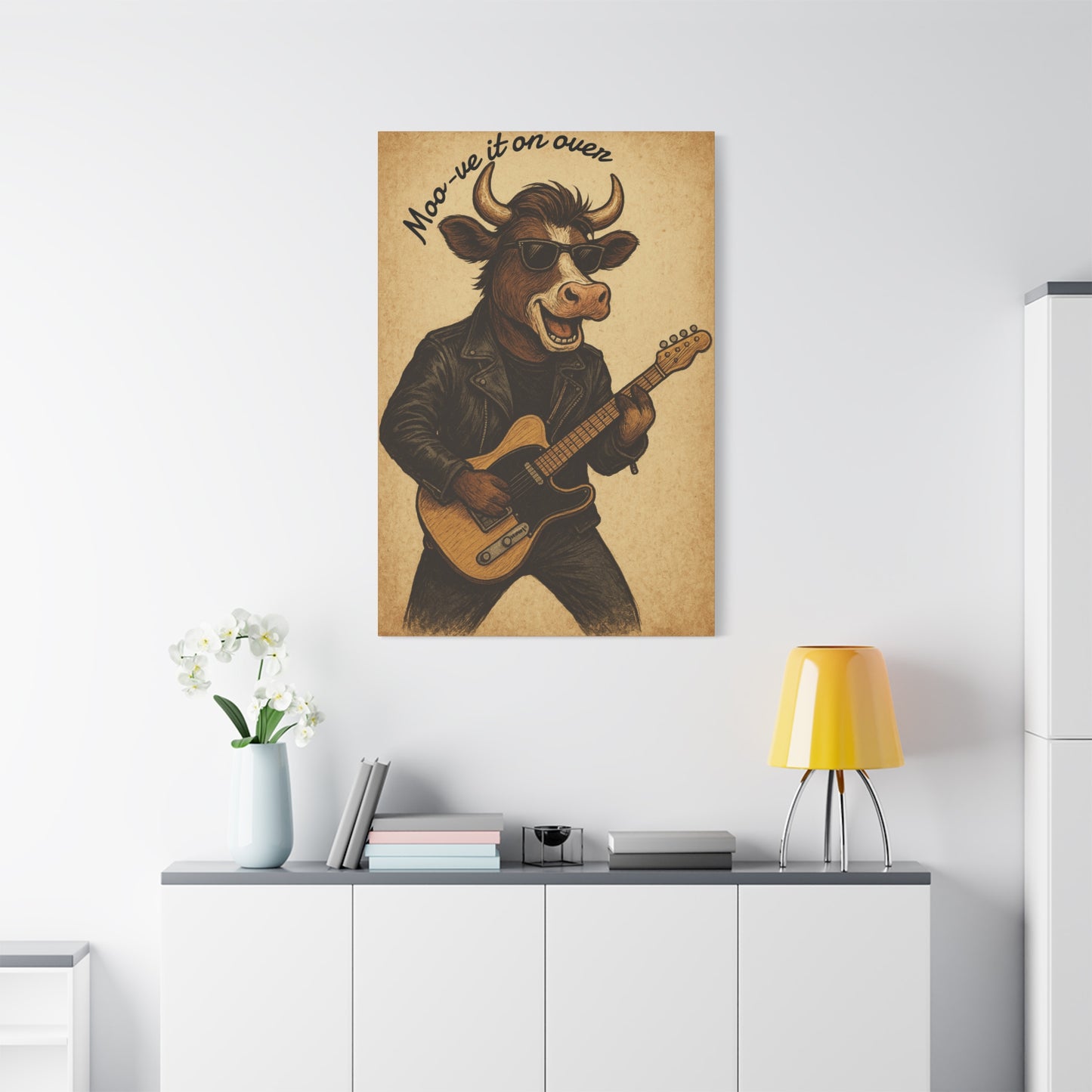 Rockin' Cow Canvas Wall Art, Moo-ve It On Over Decor