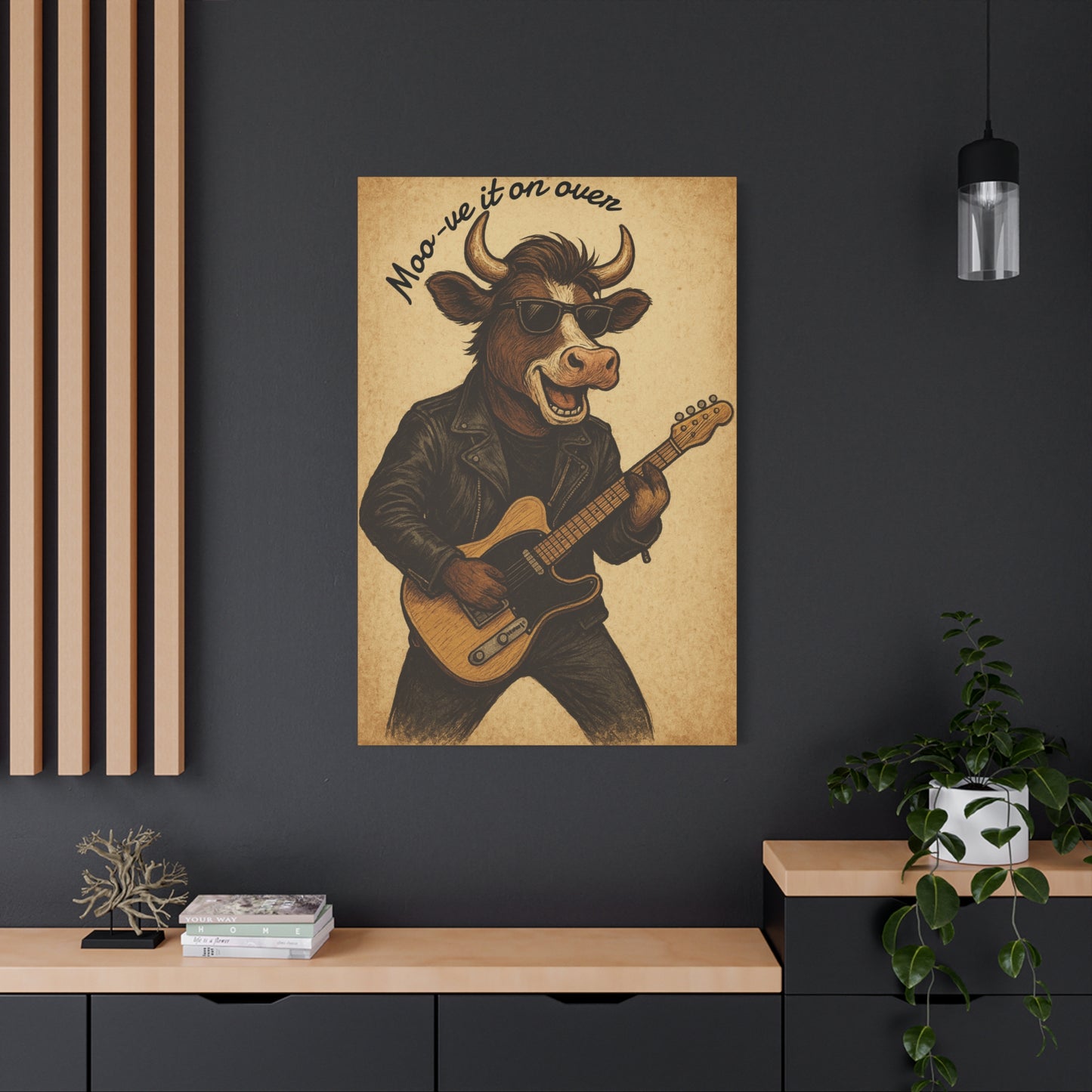 Rockin' Cow Canvas Wall Art, Moo-ve It On Over Decor