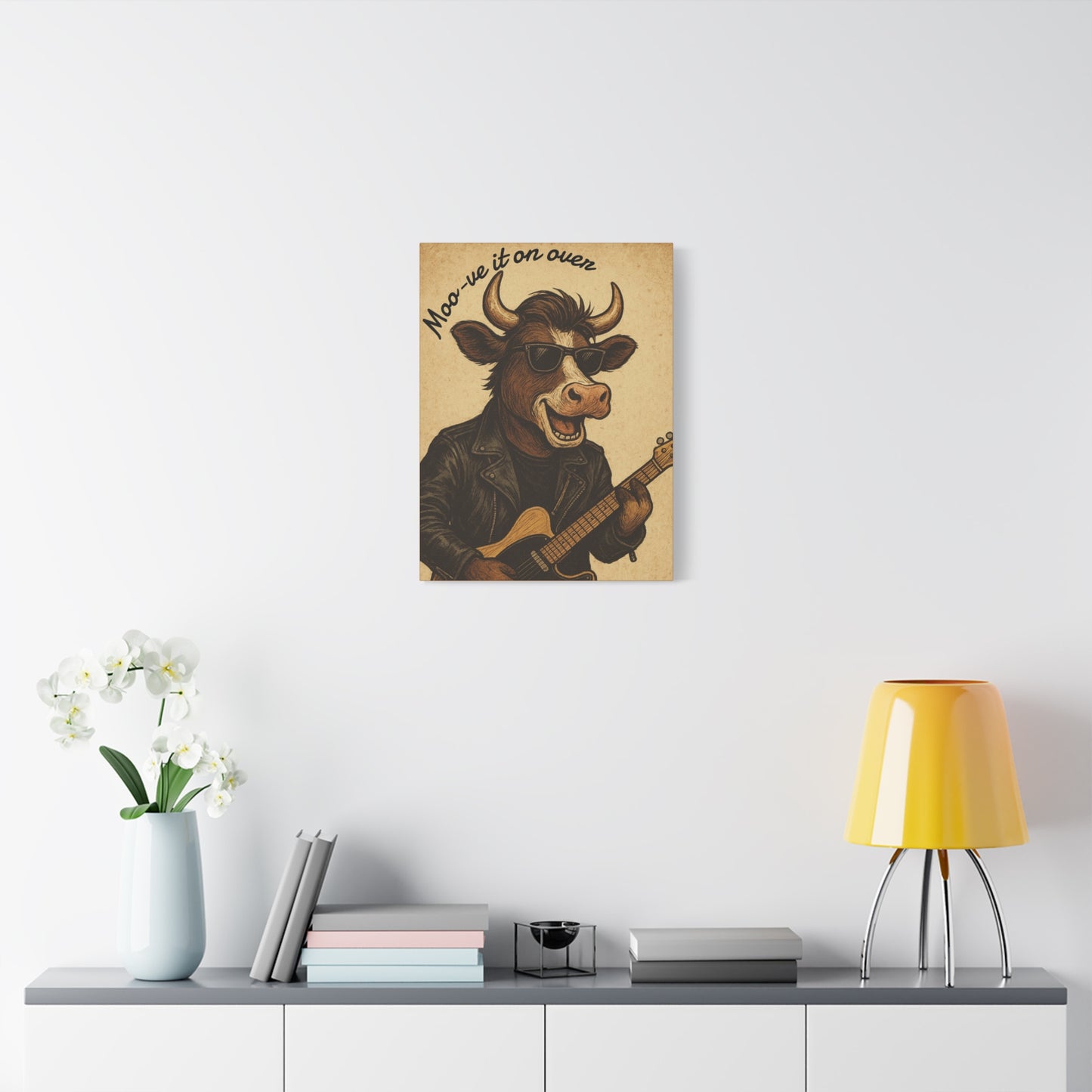 Rockin' Cow Canvas Wall Art, Moo-ve It On Over Decor